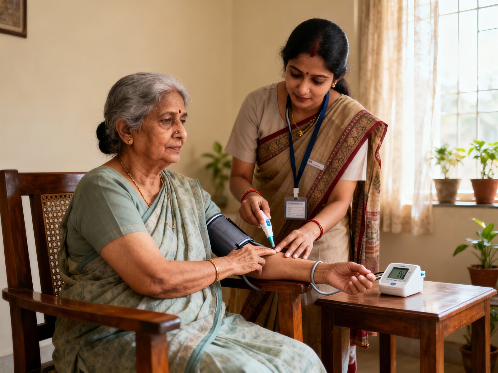 AtHomeCare Patna caregiver monitoring patient vital signs at home